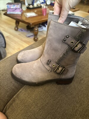 UGG Niels Suede Moto Biker Boot Brown Stout Water Resistant 1018607