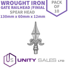 PACK OF 10 - 130mm x 60mm WROUGHT IRON GATE RAILHEAD / FINIAL SPEAR HEAD SPIKE
