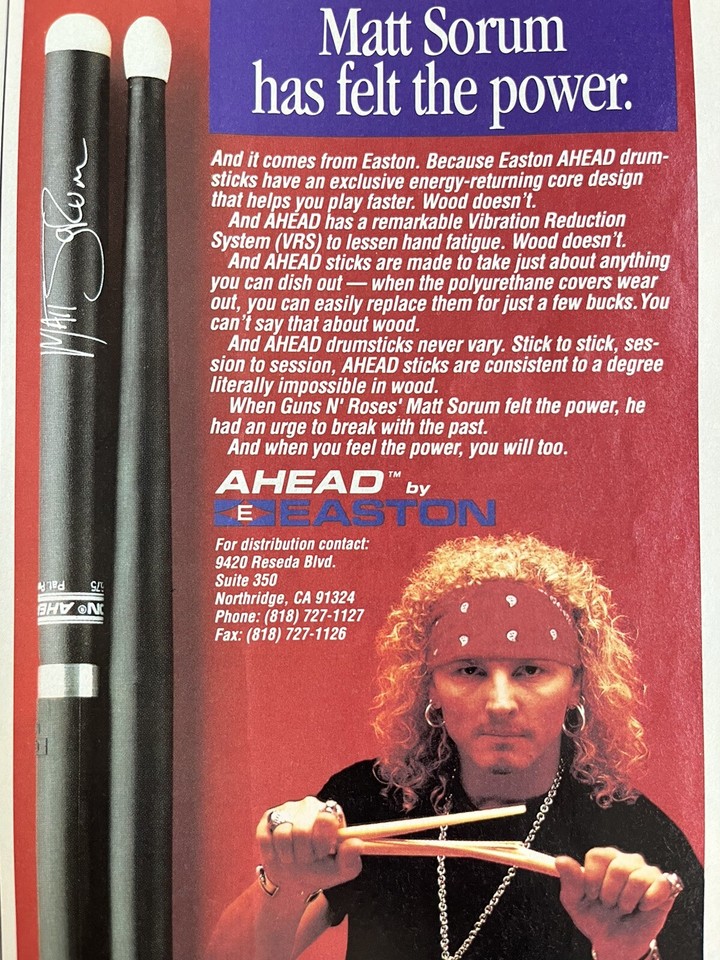 VINTAGE Matt Sorum Easton Ahead Signature Drumsticks (Guns N Roses