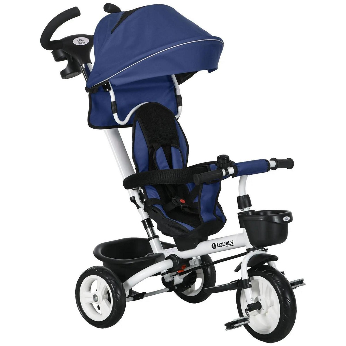 HOMCOM Metal Frame in Baby Push Tricycle with Parent Handle Dark Blue
