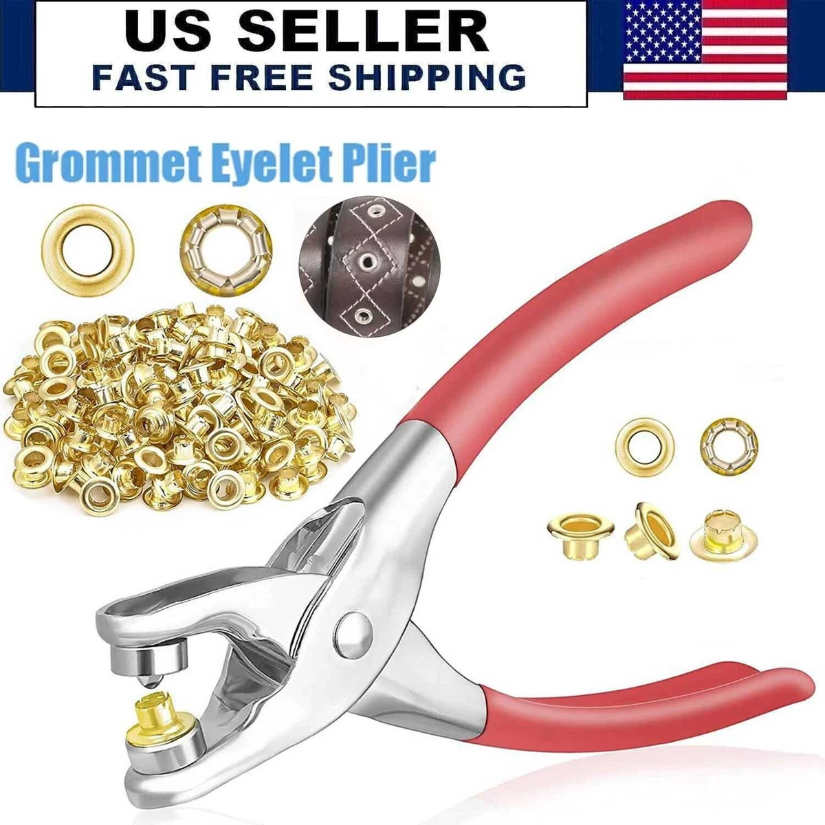 Eyelet Grommet Kit Plier Hole Punch Leather Steel Fabric Canvas Setter  Repair US