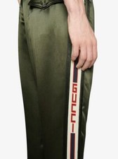£890 Gucci Acetate Silk Pants 52 Bottoms Track Trousers Tracksuit Army Green 
