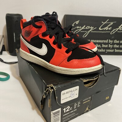 Nike Air Jordan 1 Mid (PS) Black/Infrared 23- White Sz 12c