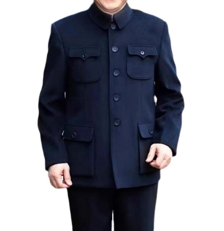 Chinese Men's Mao Suits Jacket Zhongshan Coats Button Wool Dad