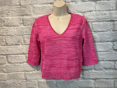 Maje Women's Pink Knit V-Neck 3/4 Sleeve Crop Sweater Sz