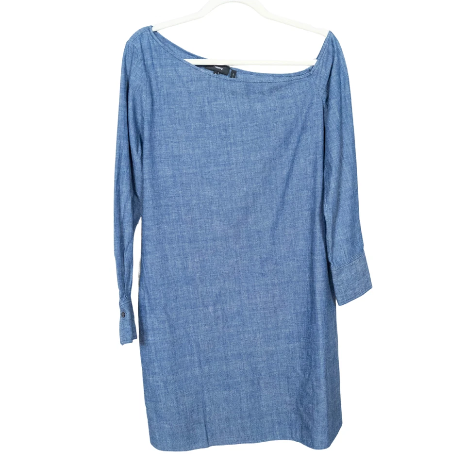 Vestido recto THEORY Ulrika cambray denim manga larga de un hombro para mujer 6 Foto 2 de 4