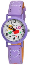 Reloj de pulsera para niños niña reloj niña analógico cuarzo niños correa de cuero sintético púrpura QBOS