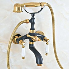 Black Golden Brass Bathroom Tub Filler Faucet Hand Shower Mixer Tap Set 2na435