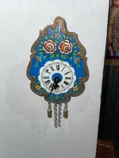 Vintage WGerman Ornate Hand Painted Red Floral Wood Wag on Wall Clock w/ Weights