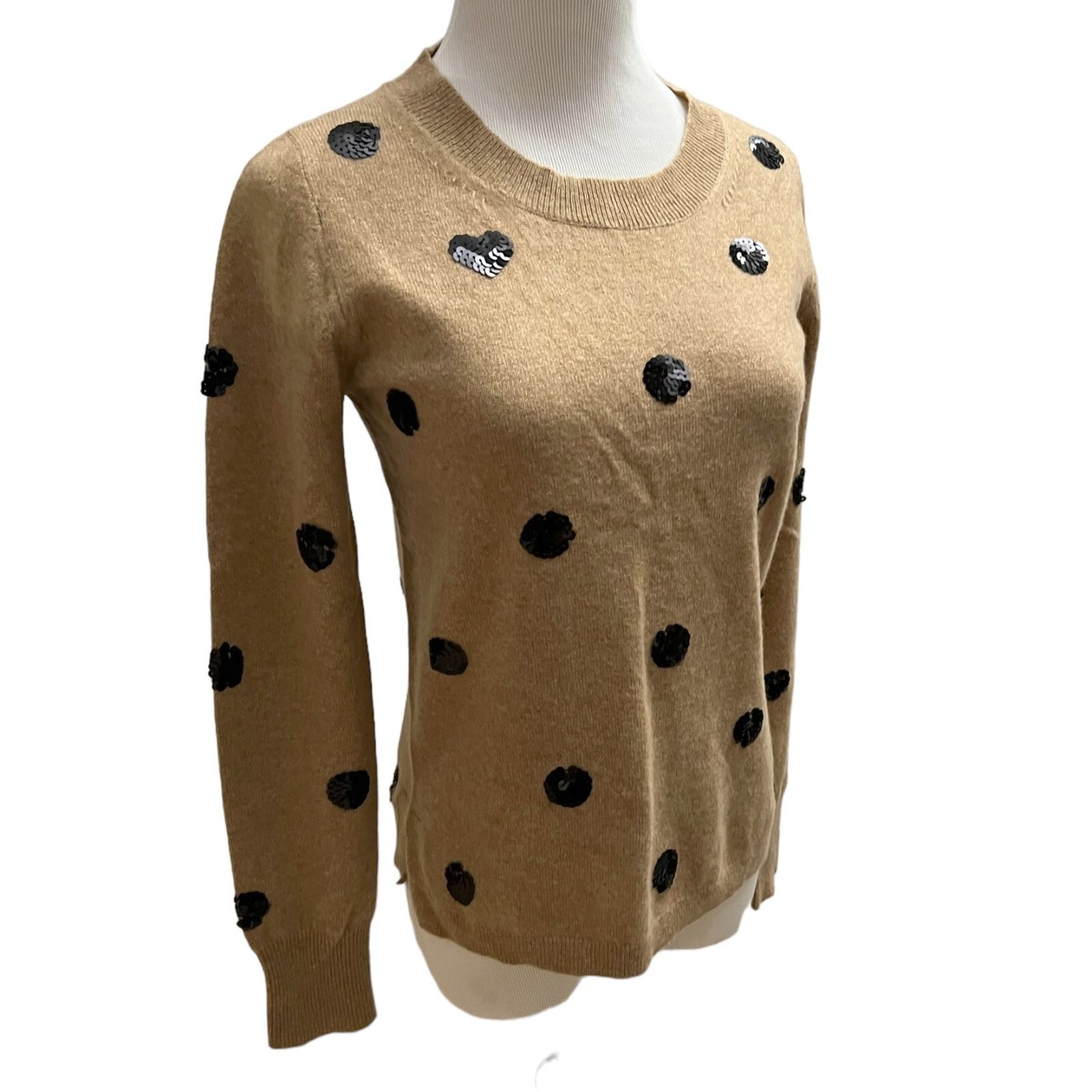 Crew Size XS Everyday Cashmere Crewneck Sweater in Sequin Polka