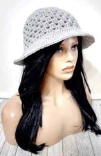 crochet womans handmade bucket hat brim cloche soft gray USA new