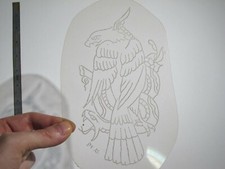 vtg 1960s 1970s Tattoo Flash acetate stencil Eagle Snake Branch signed Large EA