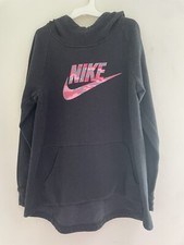 Nike Kids Girls Pink Camo Logo Cozy Cotton Long Sleeve Pullover Hoodie Black M