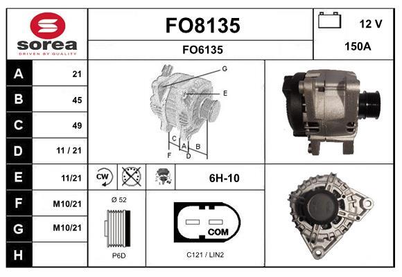 Alternateur SNRA FO8135 pour moteur FORD FOCUS III Turnier et C-MAX