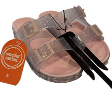 Wonder Nation Pink Glitter Jelly Slide Sandals Girls 3 Two Buckle Shoes NWT NEW