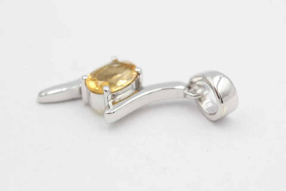 0,72 Carati Citrino Rimorchio 925 Collier Collana Argento Hellgelber Pietra Alto - Immagine 3 di 4