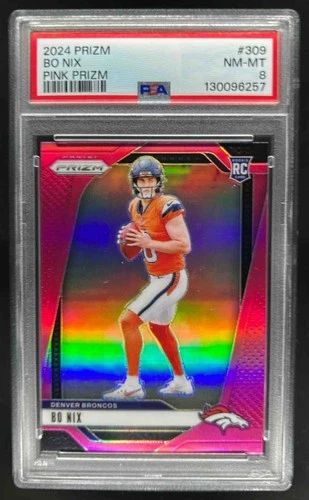 2024 Prizm Bo Nix RC Pink Rookie #309 Broncos PSA 8