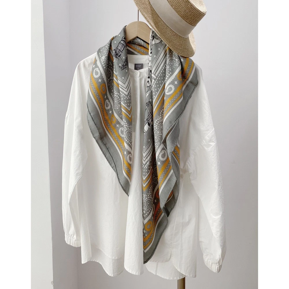 70% Cashmere & 30% Silk Scarf with Horse Print,Reversible Square Shawl 35Inches