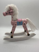Vintage Wooden Rocking Horse Figurine Pink Folk Art Toy Decor  6  