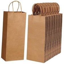 Kraft Brown Paper Wine Bags with Handles, 13 x 5.3 x 100 Packs Kraft Brown 