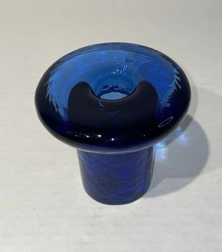 Vintage Blenko Cobalt Blue Glass Mushroom Candle Holder 877 Mid Century Modern