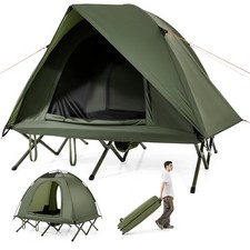 COSTWAY Foldable Off-Ground Camping Combo 2-Person Camping Cot Tent-Green