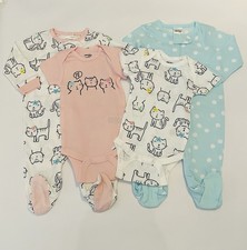 Baby Girl Lot 0-3 Months Footed Pajamas Bodysuits 4 PC Set Cute Cat Set New