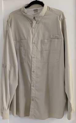 Columbia Button Down Shirt Mens PFG XXL Omni Shade Beige Vented Long Sleeve Fish