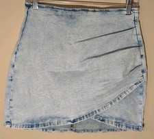 Y2K Acid Wash Tulip Hem Denim Mini Jean Skirt M Side Pleat 90s 2000s Vintage