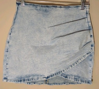 Y2K Acid Wash Tulip Hem Denim Mini Jean Skirt M Side Pleat 90s 2000s Vintage