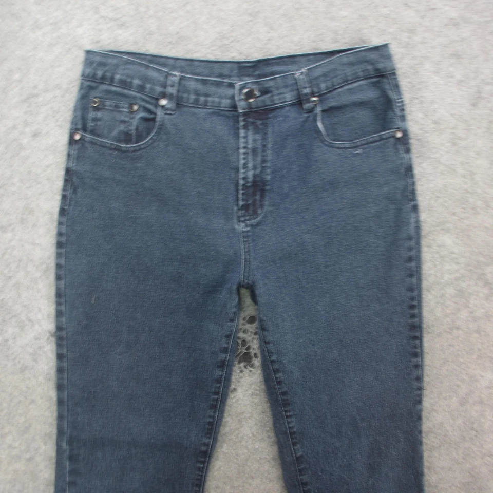 Pantalones de mezclilla DG2 Diane Gilman para mujer 10 azul lavado oscuro elástico pierna recta Foto 2 de 4