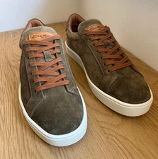 SANTONI  men's olive green suede sneakers / shoes / made in Italy / 44EU / 11US