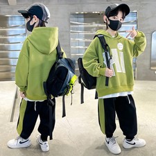 Boy Hooded Clothes Set Letter Printed Sweatshirts Top and Pants 2 Pieces Suit
