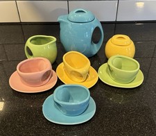 Vintage Schylling Ceramic Child  s Tea Set Decor Teapot Cups Plates Cream Sugar