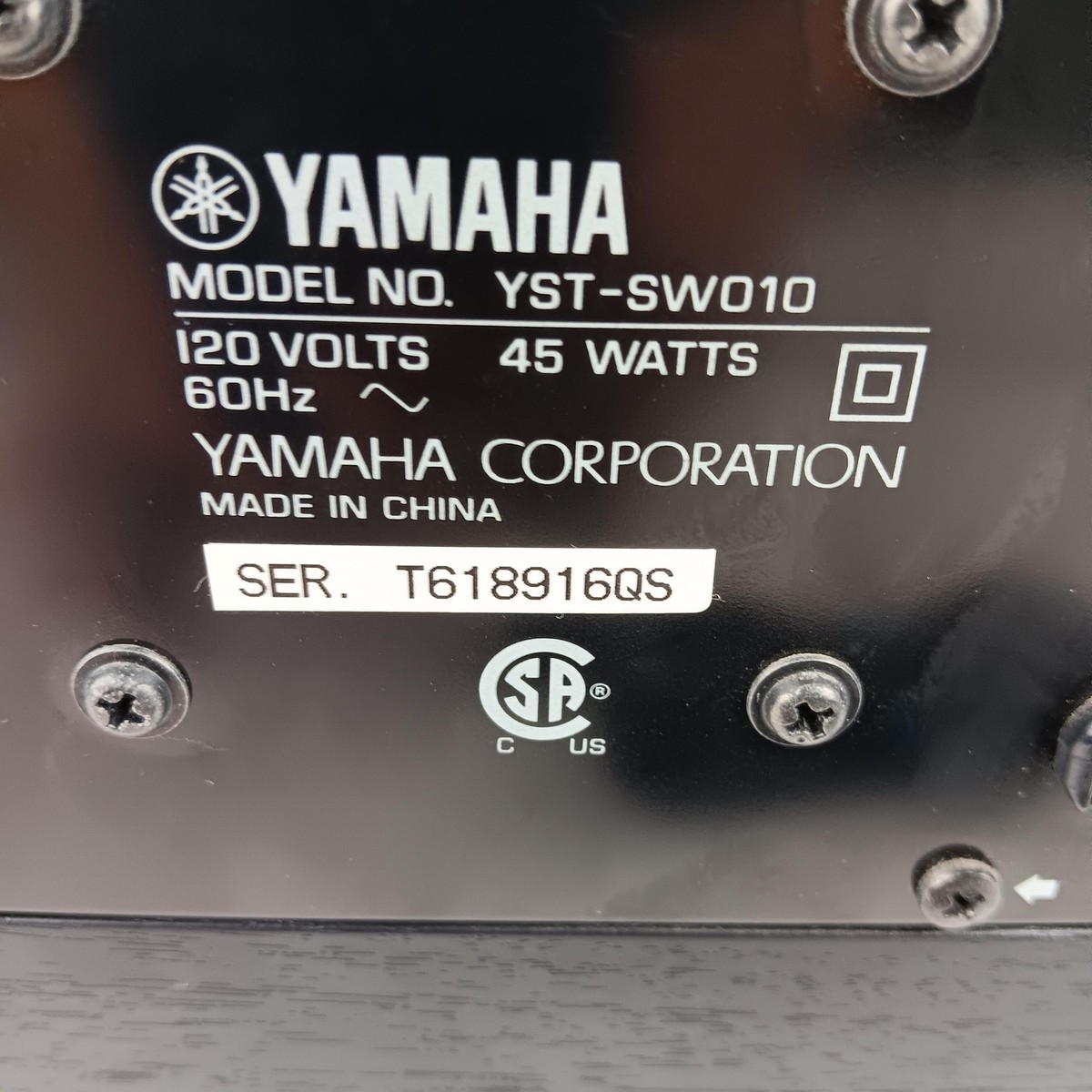 Yamaha YST-SW010 Subwoofer Black Powered 45W Home Theater Audio