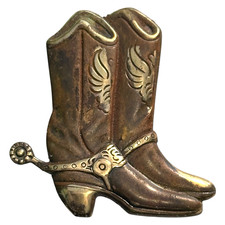 Vintage 1950s Two-Tone Cowboy Boots Lapel Pin Stamped Brass Western Rodeo Texas