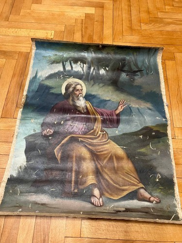 Ancienne icône orthodoxe russe double face sur toile - Baptême du Christ Proph - Photo 7/20