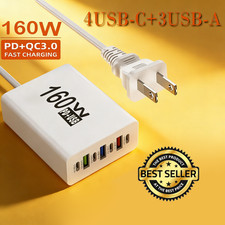 160W 7-Port USB C Fast Wall Charger Block Charging Station for Multiple Devices