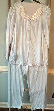 Vintage Shadowline Cuddlemere Blue Nylon PJ Set Lace Button Front USA Sz 36 NEW