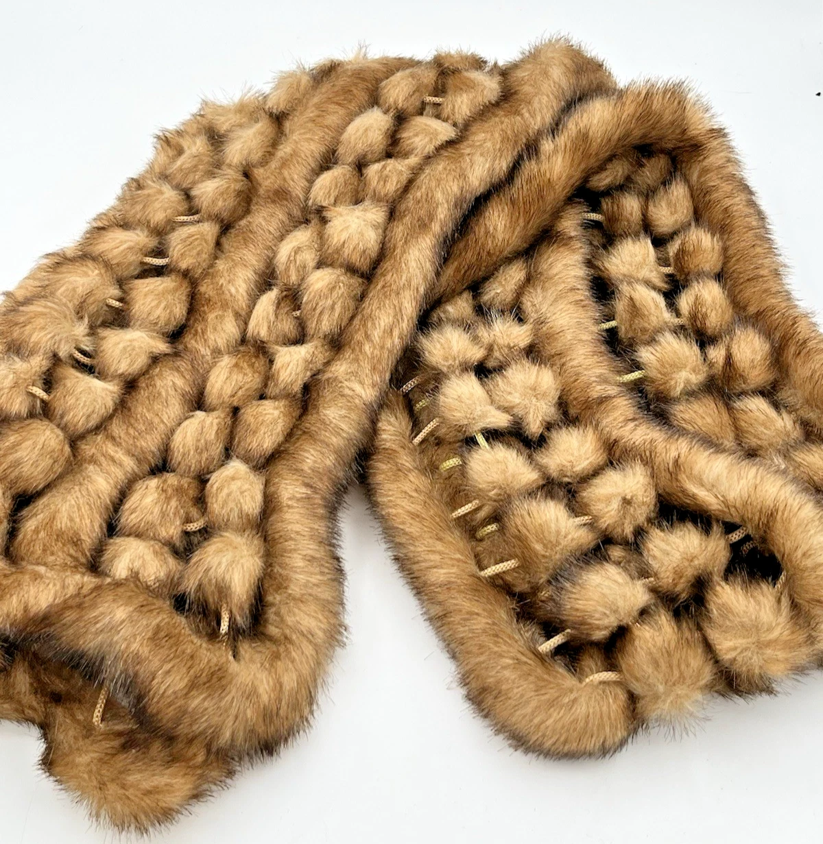 Women's Long Faux Mink Fur Scarf Knitted Brown Scarf Warm Neck Collar Wrap