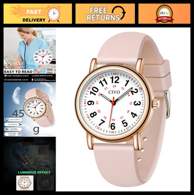 Waterproof Analog Nurse Watch for Men & Women - Easy-Read Dial, Second Hand, Per