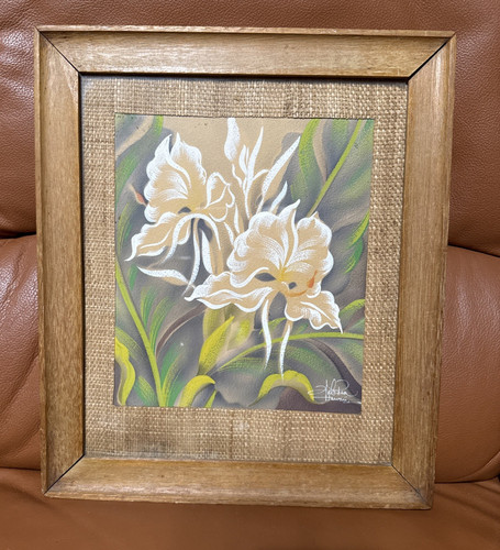 Hale Pua FRANK ODA Hawaiian Airbrush Orchid Painting HAWAII Orginal Frame 50's