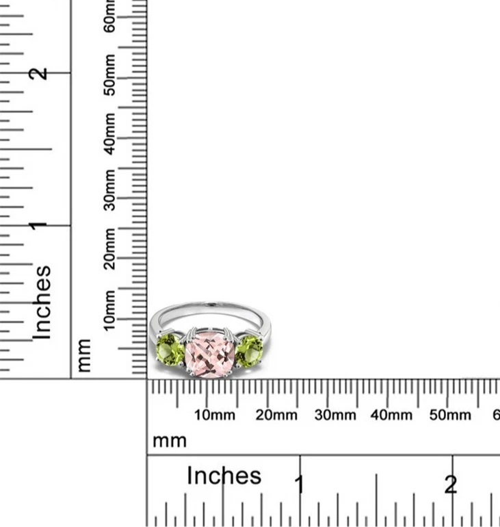 925 Sterlingsilber 3.06 Karat Natürlich Morganit Und Peridot Verlobungsring - Bild 4 von 4