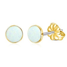 Titanium Earrings, White/Blue/Black Opal Stud Earrings, F136 6mm white-gold