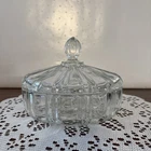 Vtg. Anchor Hocking Fire King Clear Glass Round OLD CAFE Candy Dish/Lid EXC