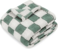 HOMRITAR Checkered Baby Blanket for Boys Sage Green Soft Fluffy Fuzzy Blankets w