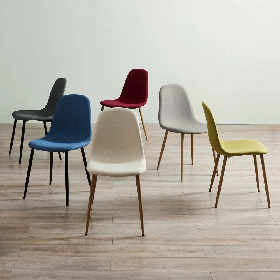 Juego de sillas de tela minimalista Teamson Home asientos tela beige madera grano patas Foto 2 de 4