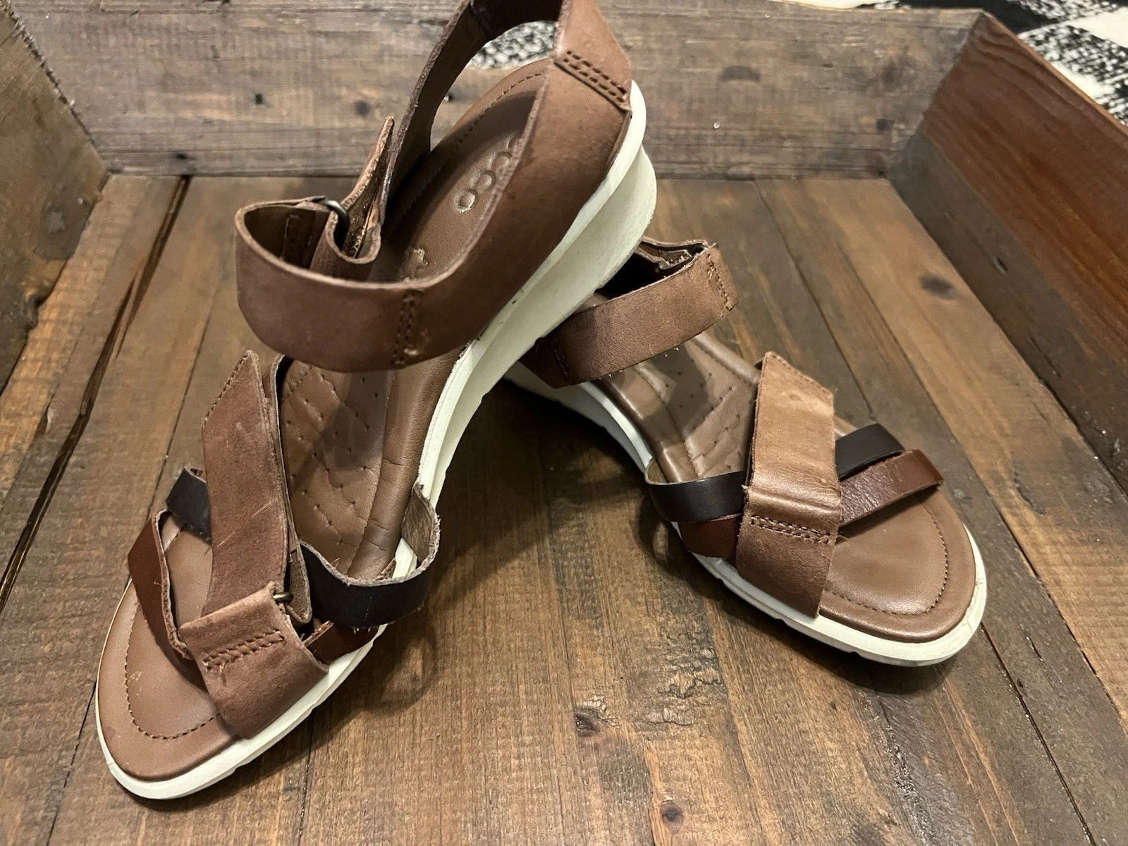 Sandali ECCO pelle marrone taglia 35 4 4 5 ballerine pelle comode hippie