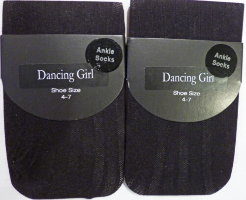 Dancing Girl 2 pairs of Striped Fashion Ankle Socks in Black and foot size 4-7 - Picture 1 of 2