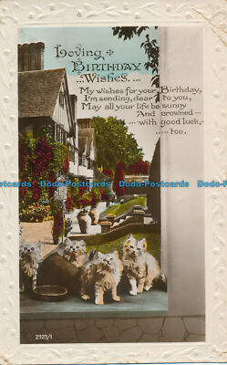 R126517 Greeting Postcard. Loving Birthday Wishes. Three Kittens. RP. 1932